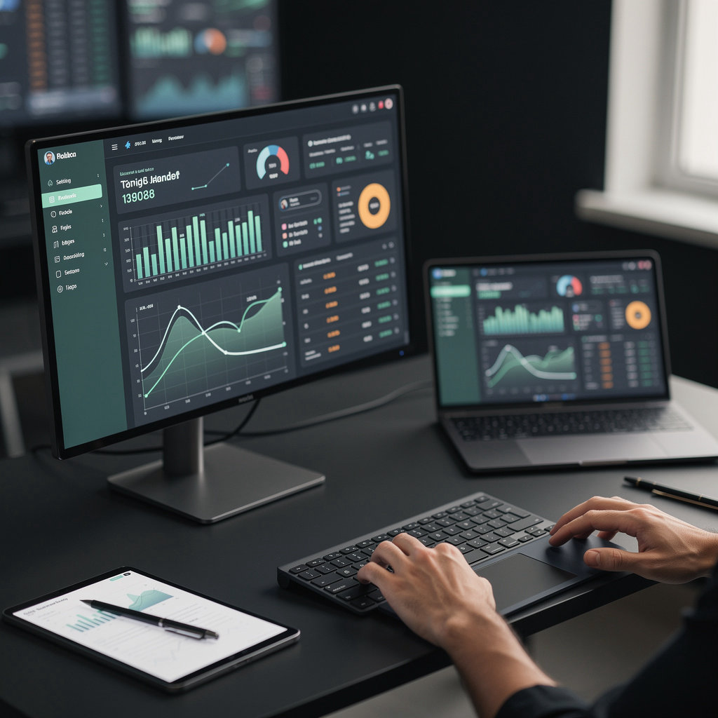 WallStreetGen financial software platform with market analysis dashboards, algorithmic visualizations, and brokerage integration services for advisors and FP&A teams